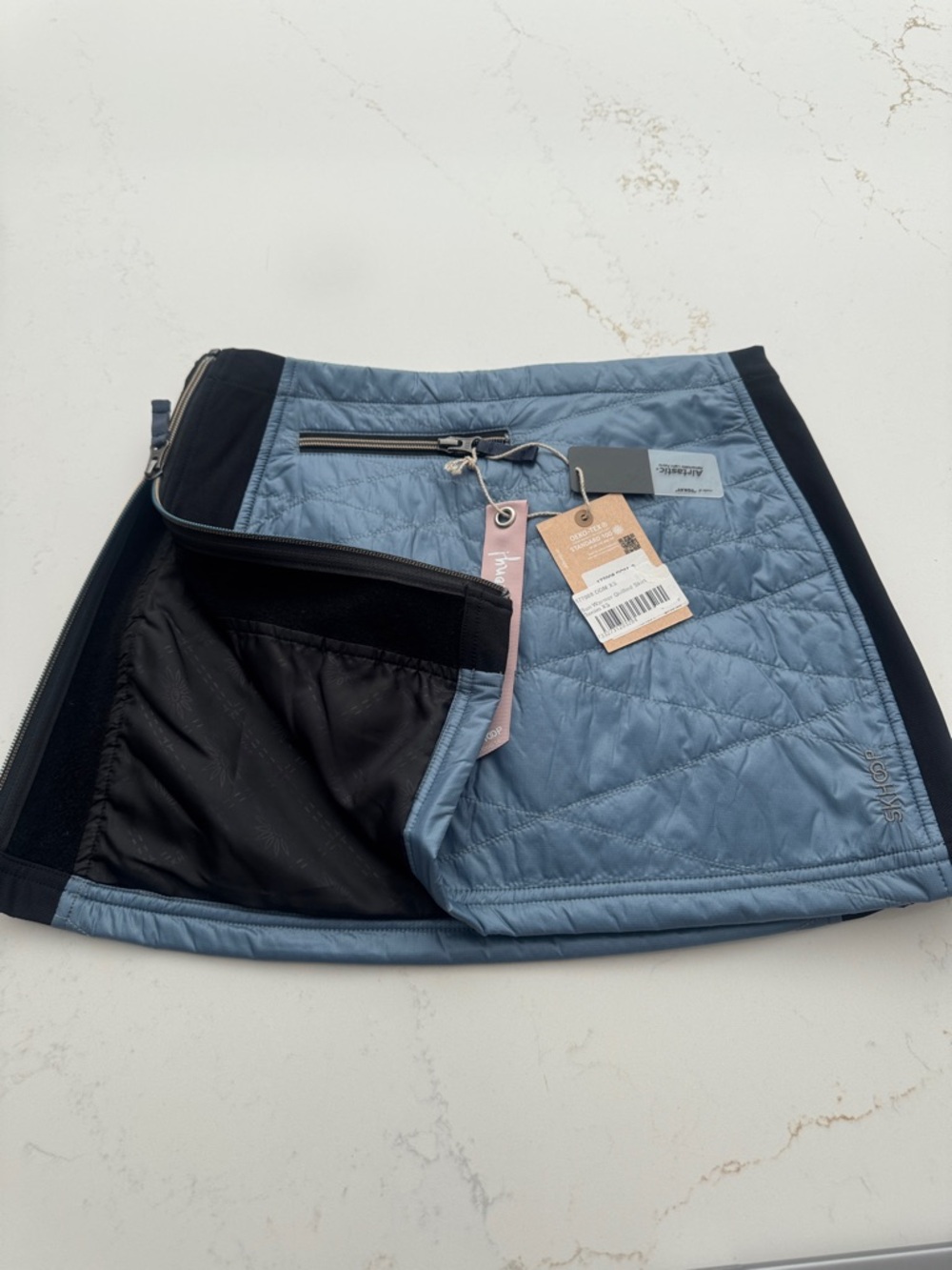 Skhoop Quilted Slate Blue Mini Skirt with Black Side Panels - Picture 4 of 6